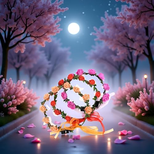 Calsgkspray White Vintage LED Flower Crown, Glow Flower Wreath Headbands Luminous Led Bridal Headpiece Wedding Headdress H...