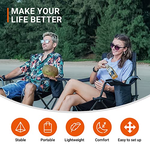 KingCamp Padded Portable Outdoor Folding Lounge Chairs with Built In Cupholder, Insulated Cooler Sleeve, and Side Storage ...