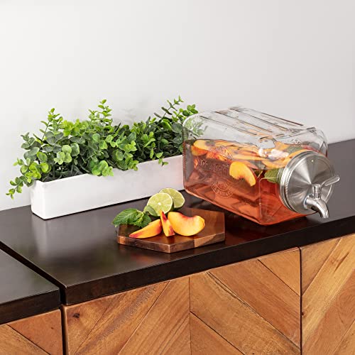 Le'raze 1.5-Gallon Glass Beverage Dispenser - Modern, Clear & Stainless Steel - Gravity Dispenser with Stainless Steel Spigot