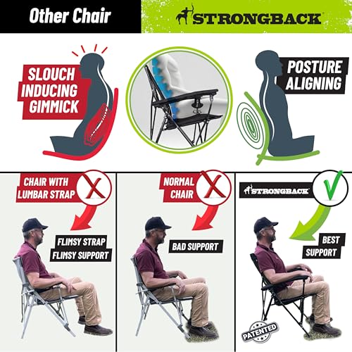 STRONGBACK Elite Folding Camping Lawn Lounge Chair Heavy Duty Camp Outdoor Seat with Lumbar Support and Portable Carry Bag...