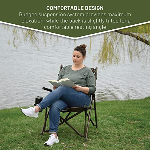 Timber Ridge Bungee Folding Camping Chairs for Adults, Heavy Duty Collapsible Padded Chair with Armrests Cup Holder, Folda...