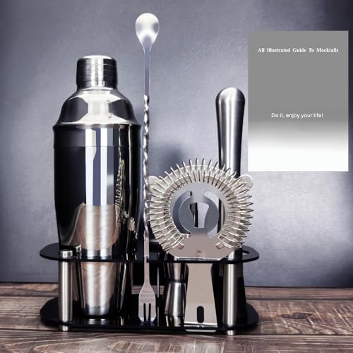 9Pcs Cocktail Shaker Set, Bartender Kit, Cocktail Shaker with Stand, Drink Mixing Includes Shakers,Strainer,Jigger,Bar Mix...