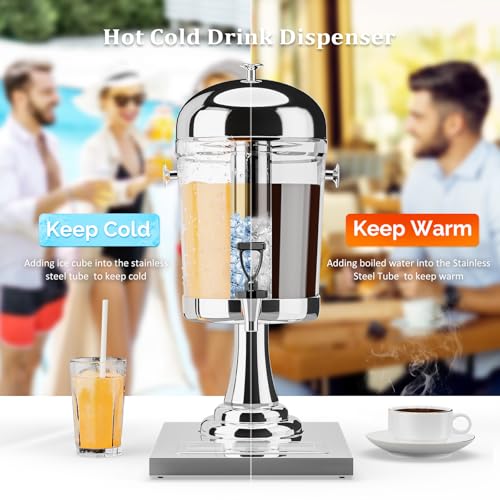 ROVSUN 2.2 Gallon/ 8.3L Beverage Dispenser, Drink Dispenser Water Juice Dispenser Stainless Steel with Ice Container, Stan...