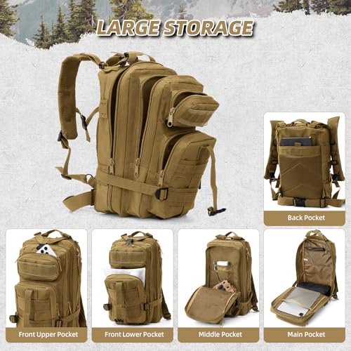 AUMENTAR Small Military Tactical Backpack, 30L Tactical Assault Bag for Men, Army Assault Rucksack GYM Hiking Backpack Bug...