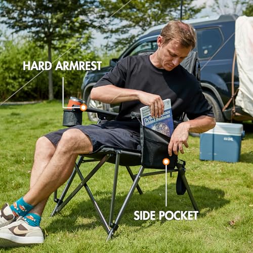 PORTAL Oversized Folding Camping Chair High Back Portable Lawn Chairs for Adults Outdoor Sports with Hard Armrest Cup Hold...