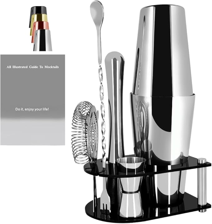 5 Piece Cocktail Shaker Bartender Kit: 750/600ml(25/20oz) Cocktail Shaker Set with Stand, Drink Mixing Includes Martini Sh...