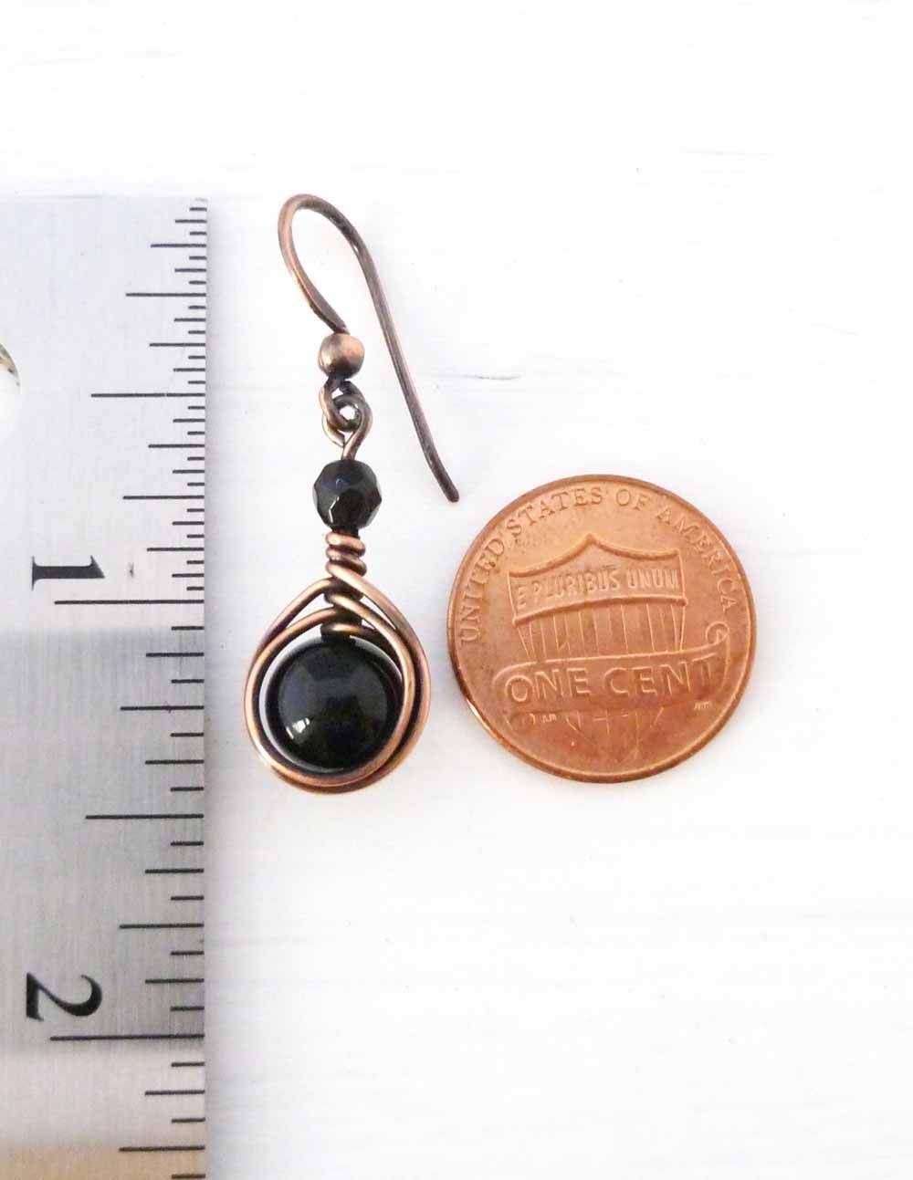 Pillar of Salt Studio Handcrafted Solid Copper Earrings with Black Onyx Gemstone (Antiqued Copper, 1" drop)