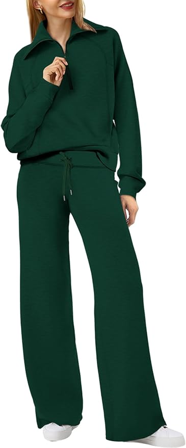 XIEERDUO Lounge Sets For Women 2025 Half Zip Sweatshirt And Wide Leg Sweatpant 2 Piece Outfits Sweatsuit Tracksuit