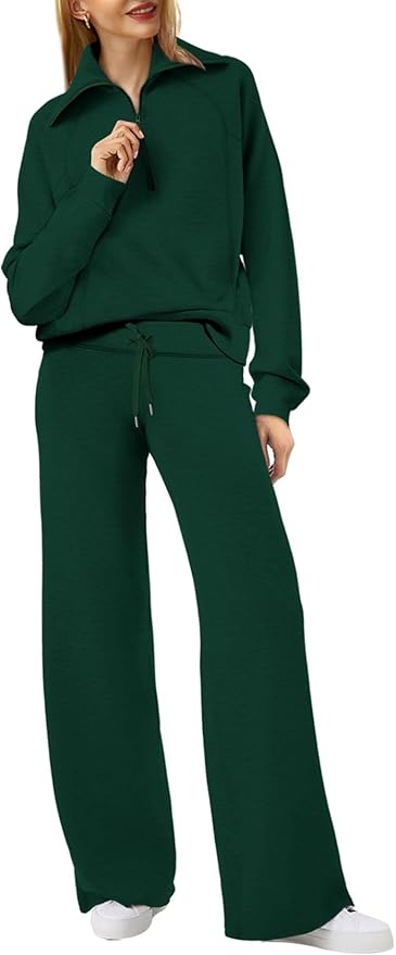 XIEERDUO Lounge Sets For Women 2025 Half Zip Sweatshirt And Wide Leg Sweatpant 2 Piece Outfits Sweatsuit Tracksuit