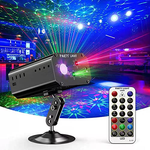 Party Lights Dj Disco Lights, Strobe Stage Light Sound Activated Laser Llights Projector with Remote Control for Parties B...