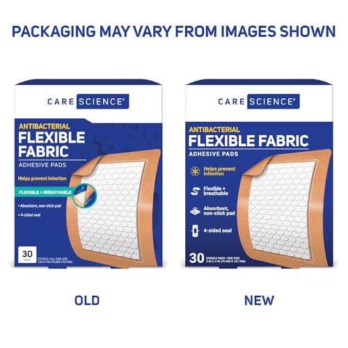 Care Science Fabric Adhesive Pad Bandages, 3x4 inches Extra Large Flexible Non-Stick Strip, Helps Prevent Infection, Breat...
