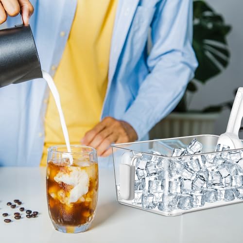 Havawish 2 Set Ice Bin and Flexible Scoop Set Plastic Freezer Ice Bin with Pull out Handle Clear Storage Bucket for Contai...