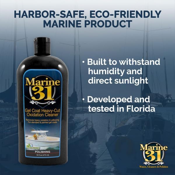 Marine 31 Gel Coat Heavy-Cut Oxidation Cleaner | Removes Oxidation & Restores Shine for Standard & Painted Gel Coat Surfaces | Cleans & Polishes Boat Exteriors | M31-211 | 32oz