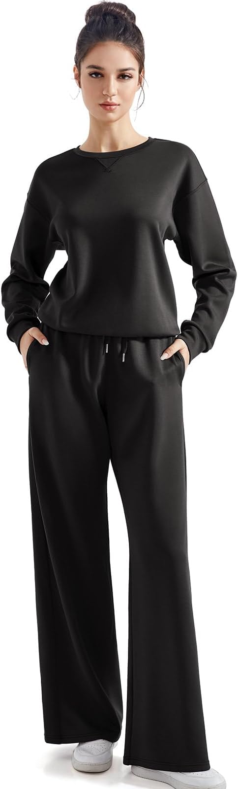 SUUKSESS Women Modal Fall 2 piece outfits Oversized Sweatshirt Wide Leg Pants