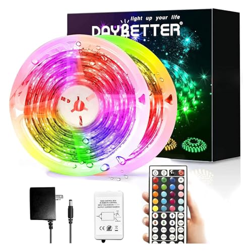 DAYBETTER Led Strip Lights Waterproof, 32.8ft(2 Rolls of 16.4ft) Led Tape Lights Color Changing 300 LEDs Light Strips Kit ...