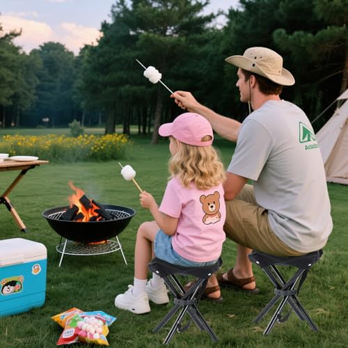 Portable Folding Camping Stool, Travel Fishing Chair Quad Frame Camping Chair Maximum Weight 290 lbs Lightweight Outdoor F...