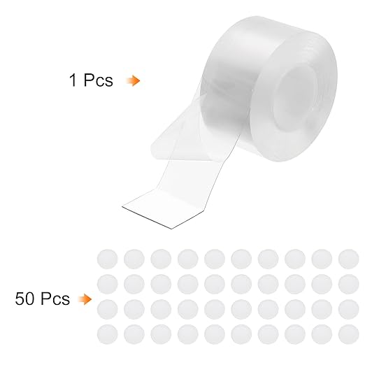 PATIKIL Double Sided Tape Heavy Duty, Transparent Nano Adhesive Mounting Tape for Picture Hanging Walls Decor, 1 Roll 5mx40mmx1mm Strip & 50 Pcs 8mmx1mm Circle