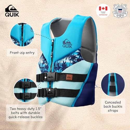 QUIKSILVER/Roxy Youth Life Jacket, USCG and Transport Canada Approved Evoprene PFD, Personal Flotation Device Level 70 Buo...