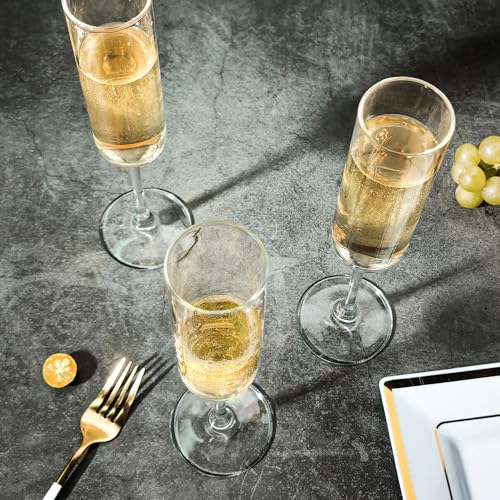 UMEIED Champagne Flutes, 6oz Edge Champagne Glasses Set of 12 with Long Stem - Sparkling Wine Glasses & Elegant Gift for H...