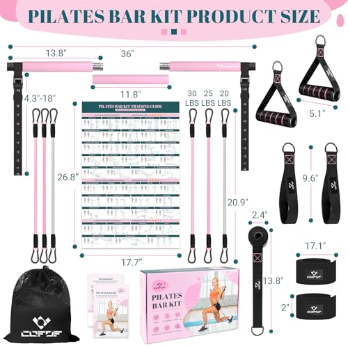 Pilates Bar Kit with Resistance Bands, Multifunctional Yoga Pilates Bar with Heavy-Duty Metal Adjustment Buckle, Portable ...