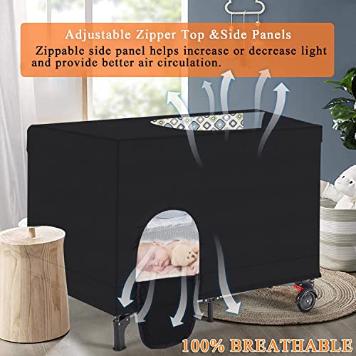 Elefama Blackout Cover for Pack N Play Blackout Tent Travel Crib Canopy Blackout Cover Breathable Stretchy Portable Blacko...