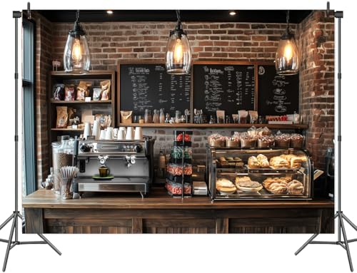 7X5ft Coffee Shop Party Backdrop Photography Background, Central Perk Pub Cafe Ice Cream Cake Bread Smash Birthday Party B...