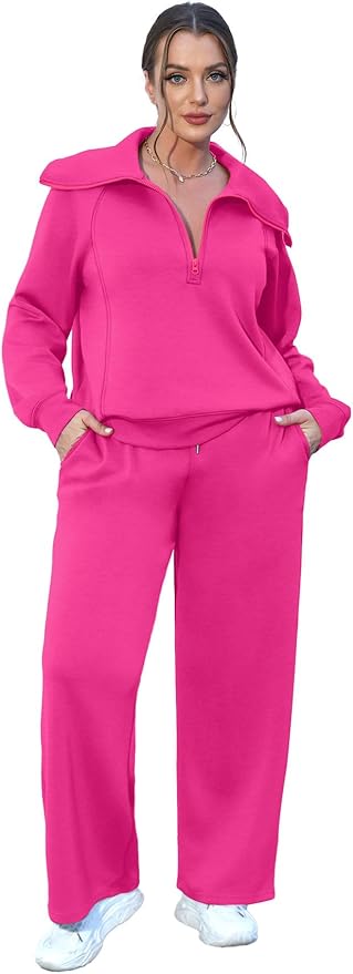 XIEERDUO Lounge Sets For Women 2025 Half Zip Sweatshirt And Wide Leg Sweatpant 2 Piece Outfits Sweatsuit Tracksuit