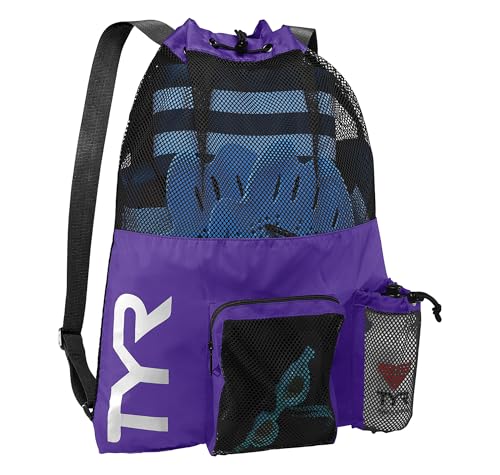 TYR Big Mesh Mummy Backpack for Swim, Gym and Workout Gear, Purple, 40 L