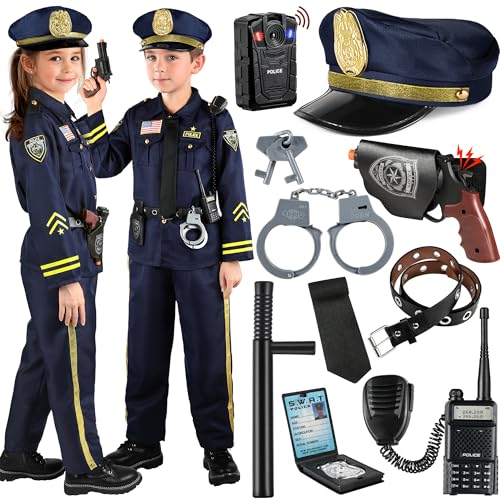 GIFTINBOX 12PCS Police Costume for Kids, Kids Police Officer Costume for Boys Girls with Accessories, Halloween Costumes f...