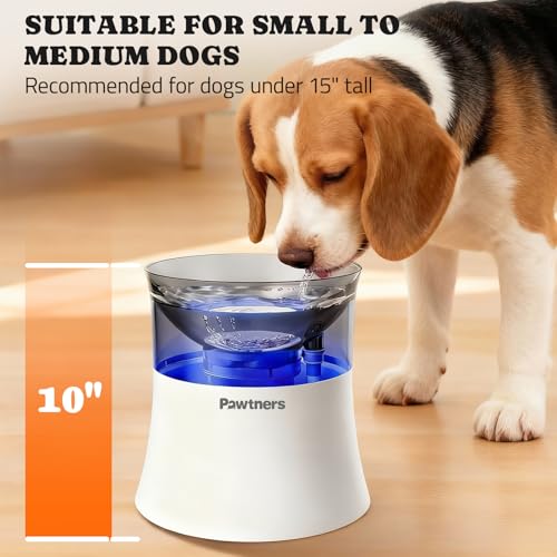 Pawtners Dog Water Fountain, 1 Gallon Automatic No Spill Pet Water Bowl Dispenser for Small Medium Large Dogs with Vortex ...