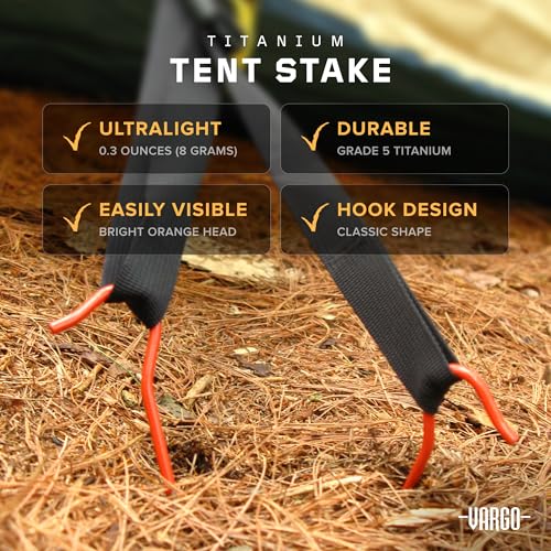 Vargo Titanium Shepherds Hook Stake with Fluorescent Orange Head (6 Pack) | Camping Tent Stakes | 0.3 Ounces (8 Grams) 6....