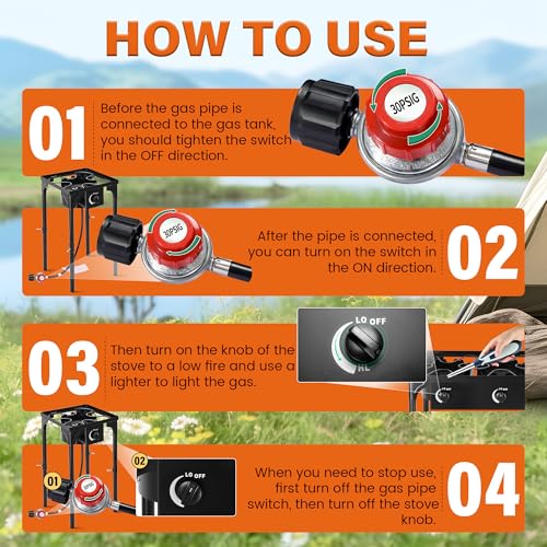 STEELUS Propane Camping Stove, 130000 BTU Single Burner Outdoor Propane Stove, High Pressure Propane Gas Cooker with Detac...