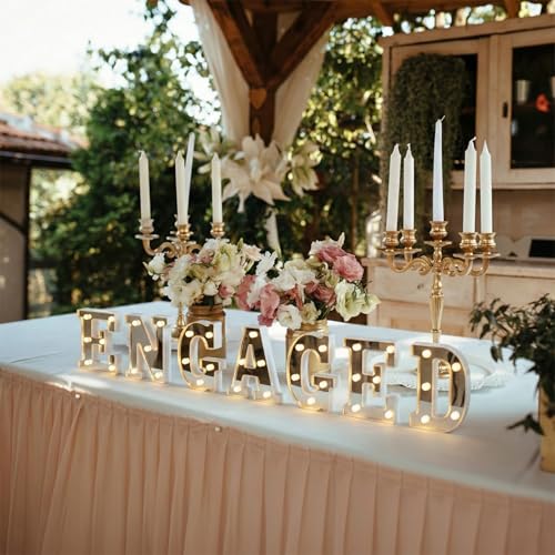 U2KEERE Engaged LED Light up Letter - Mirror Surface Marquee Letter Neon Light Sign for Engagement Wedding Bridal Shower P...