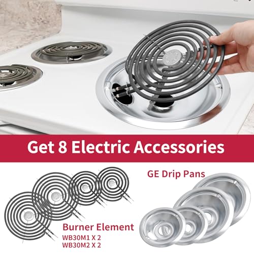 COZZIVITA GE Drip Pans and Stove Burner Element Unit Set, Perfectly Fit WB30M1 & WB30M2 -Replacement for GE Hotpoint Stove...