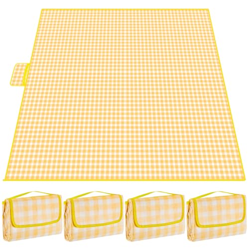FuWeave 4 Pcs Disposable Outdoor Picnic Blanket 80 x 80 Inch Foldable Picnic Mats Non Woven Gingham Camping Blankets for B...