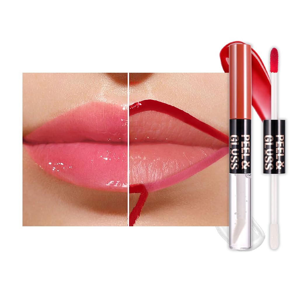 IATMOMOD Baby Pink Lip Stain Peel off Lip Oil Dual Ended Combo Set, 2 in 1 Lips Liner Stain Oil Peel off Long Lasting Waterproof