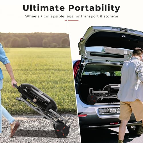 Havato Portable Propane Gas Grill,15,000 BTU BBQ Grill with Top Cover Lid, 406 sq.in. Grilling Areas, 2 Wheels, Built-in T...