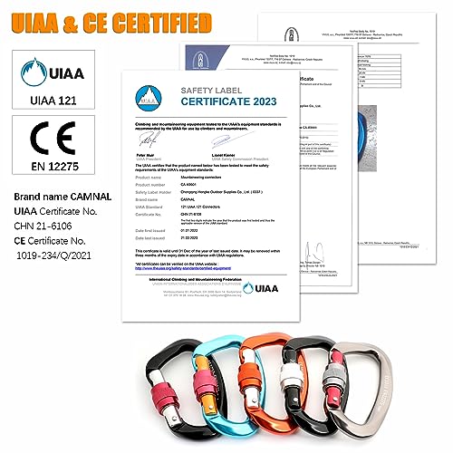 CAMNAL Heavy Duty Carabiner UIAA Certified Locking Carabiner 25KN (About 5620 lbs) Screw Lock Carabiner D Shape Carabiner ...