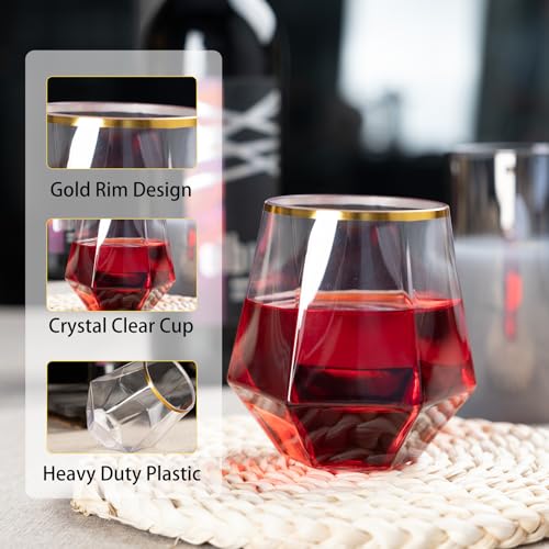 Lullaby 40pcs Plastic Wine Glasses with Gold Rim, 12oz Clear Disposable Wine Cups for Champagne Whiskey Cocktail, Perfect ...
