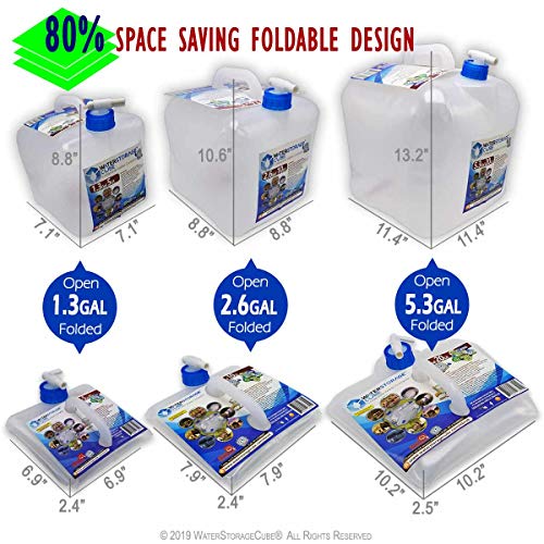 WaterStorageCube BPA Free Collapsible Water Container with Spigot, Camping Water Storage Carrier Jug for Outdoors Hiking B...