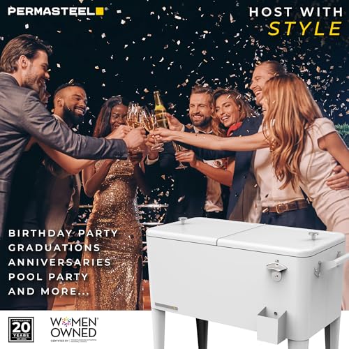 Permasteel 80 Quart Party Cooler, Rolling Ice Chest with Wheels and Handles for Indoor Outdoor Patio