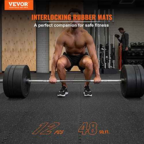 VEVOR 0.56Inch Gym Flooring for Home Gym, Rubber Top with High Density EVA Foam, 25 x 25 Inch Gym Floor Exercise Equipment Mats, Interlocking Gym Mats, Puzzle Workout Mats