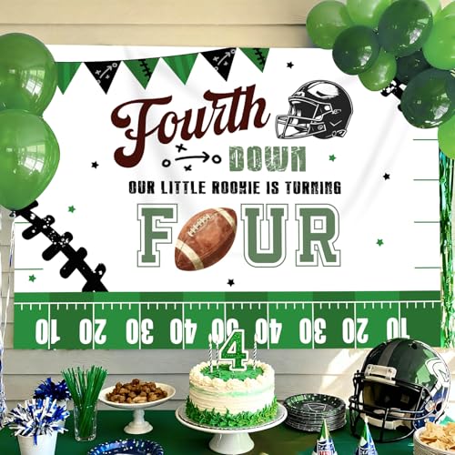 Bcuuipo Football Themed 4th Birthday Backdrop Fourth Down Birthday Our Little Rookie is Turning Four Photography Backgroun...