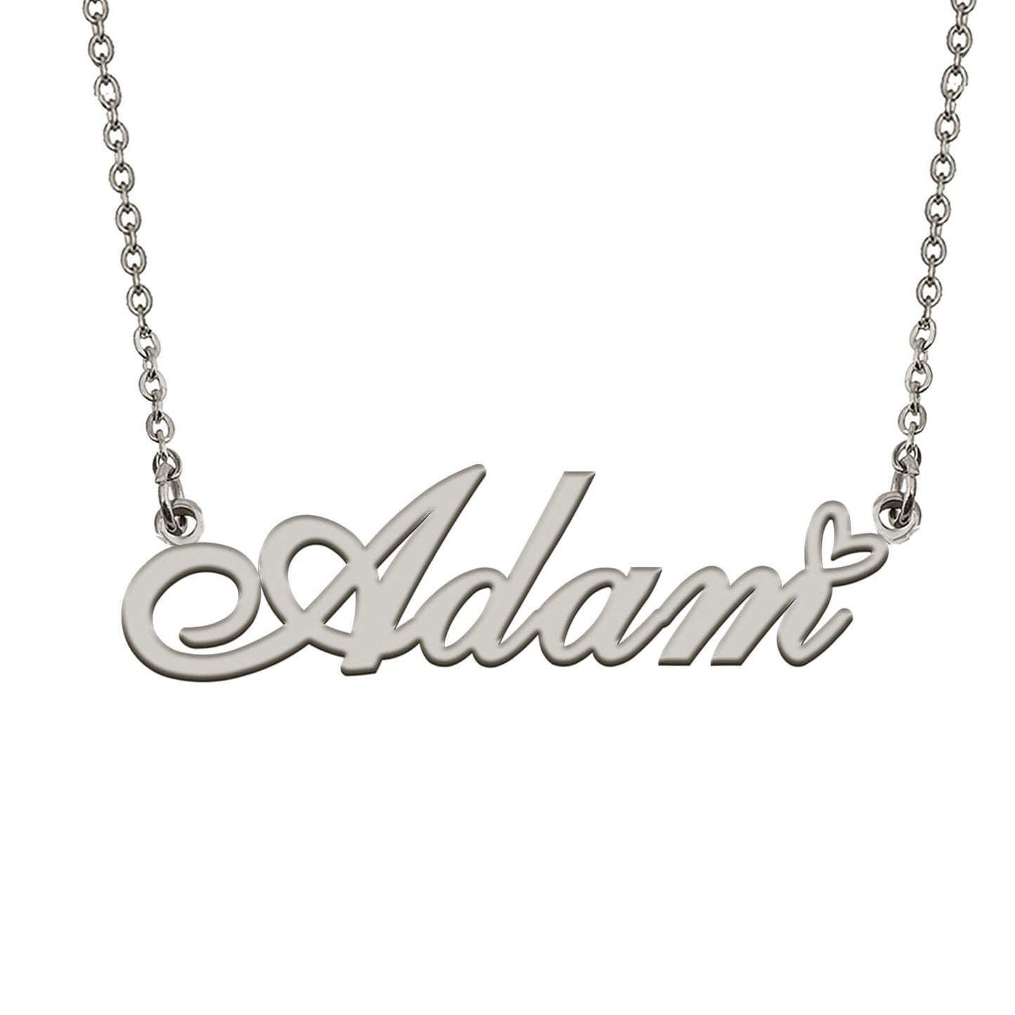 HUAN XUN Adam Name Necklace Custom Silver Stainless Steel Necklaces for Women Personalized Heart Pendant Jewelry Gifts for Mothe
