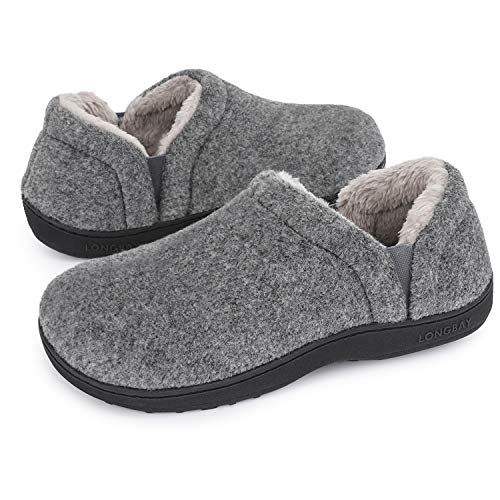 LongBay Men's Slippers Warm Bedroom Memory Foam House Shoes Slip-On for Indoor Outdoor Winter