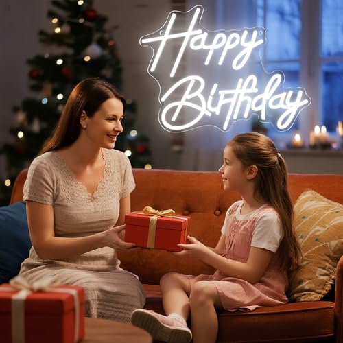 Happy Birthday Neon Sign for Wall Decor, LED Happy Birthday Light Up Sign, Dimmable LED Birthday Neon Light for Birthday P...