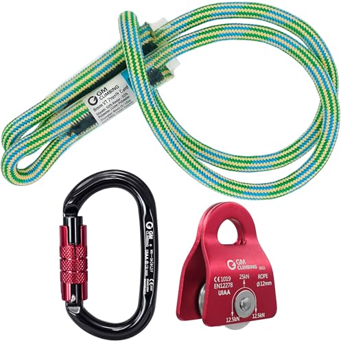 GM CLIMBING Micro Prusik Minding Pulley 25kN CE UIAA Certified 12mm Single Pulley Mobile Side Plates for Arborist Rigging ...