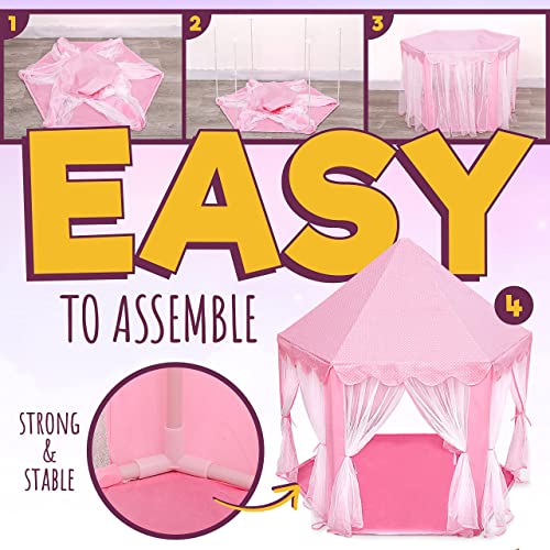 ORIAN Princess Castle Play Tent for Girls, LED Star Lights, Indoor & Outdoor Playhouse, Polyester, Pink, 55" x 53", Toddle...