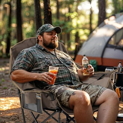 Overmont Oversized XL Camping Chair for Adults - 450lbs Support Heavy-Duty Padded Folding Chair with Side Pocket Cup Holde...
