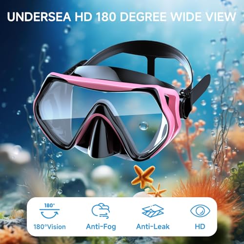 Snorkeling Gear for Adults, Dry-Top Snorkel Set Scuba Diving mask, 180°Panoramic Wide View Professional Snorkeling Gear Br...